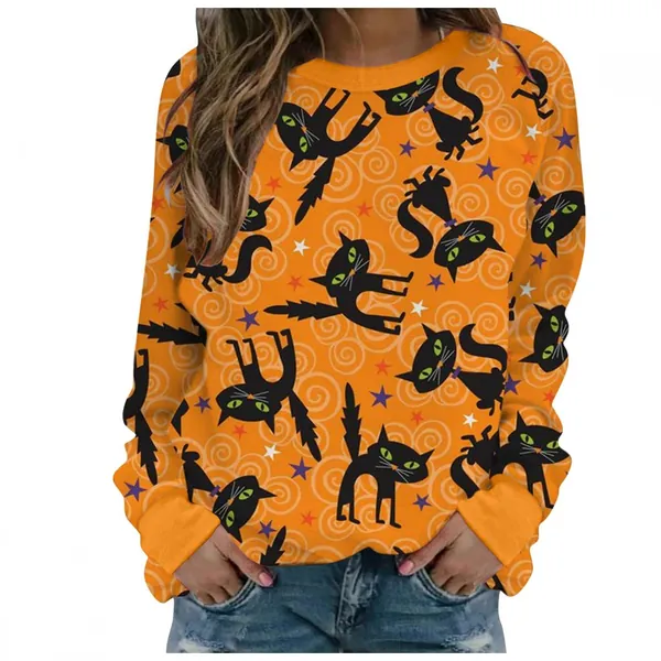 Briskorry Felpa da donna, casual, girocollo, a maniche lunghe, per Halloween, senza cappuccio, vintage, con zucca a maniche lunghe, stile sportivo, per donne, ragazze e adolescenti