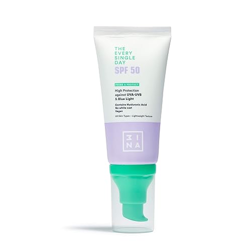 3INA MAKEUP - The Every Single Day SPF50 - Crema Solare Viso 50 SPF - Protezione Solare Elevata dai Raggi UVA-UVB e dalla Luce Blu con Acido Ialuronico - Leggera SPF 50 Viso - Vegan - Cruelty Free - 67 g (Confezione da 1)