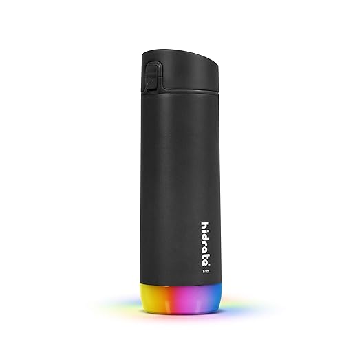 Hidrate Spark Bottiglia d'acqua intelligente Pro, tiene traccia dell'assunzione di acqua e si illumina per ricordarti di rimanere idratato, con beccuccio largo, 502 ml, nera