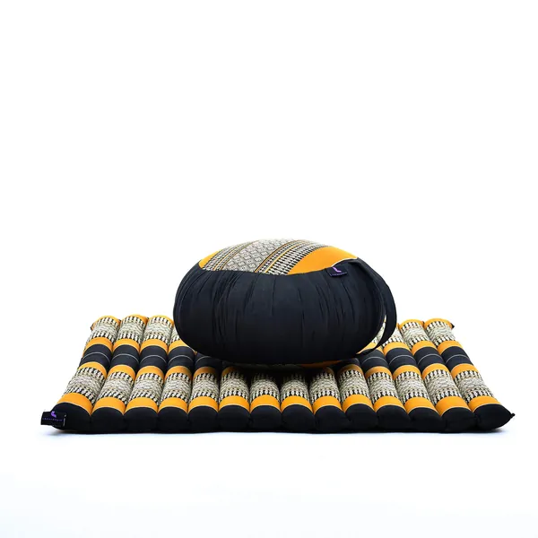 LEEWADEE Set Cuscini da Meditazione: Cuscino Rotondo Zafu E Grande Tappetino Quadrato Zabuton per La Seduta A Pavimento Ecologico Organico E Naturale, Kapok