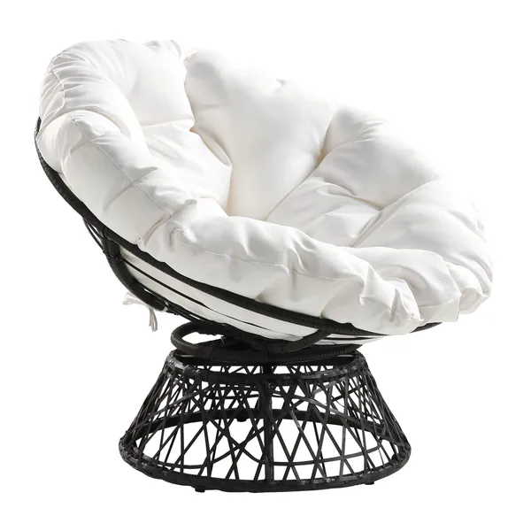 OSP Home Furnishings Papasan in Vimini Sedia Girevole a 360 Gradi, Metallo Poliestere, Cornice Grigia con Cuscino Bianco, 40” W x 36” D x 35.25” H