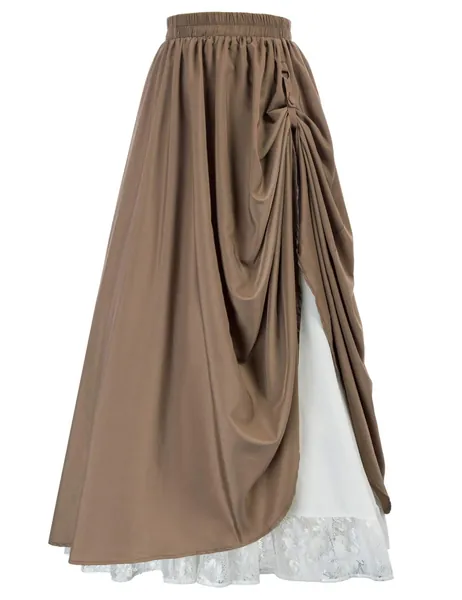 SCARLET DARKNESS Donna Gonna Vittoriana a Vita Alta con Volant in Pizzo Stile Rinascimentale Linea ad A Gonne