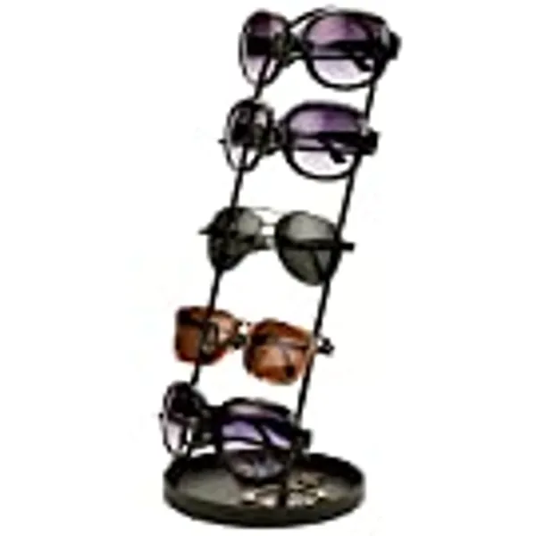 MyGift Modern 5-Tier Brown Metal Sunglasses Display Stand with Tray, Retail Eyewear Holder