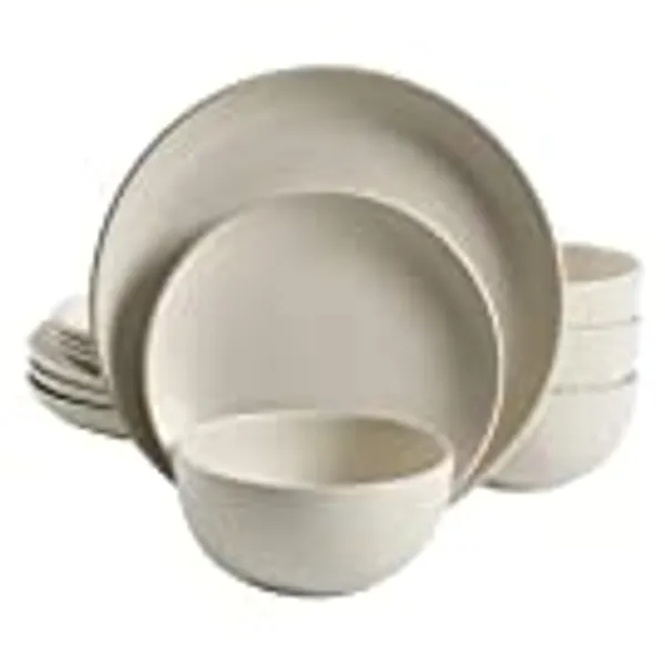 Gibson Home Rockaway Round Stoneware Dinnerware Set, Service for 4 (12pcs), Cream