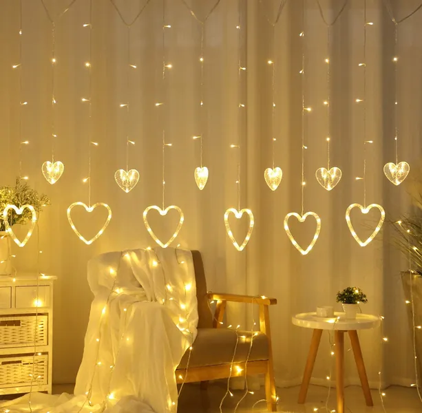 Curtain Light 138 LED Love Heart Remote Control Curtain Light, Suitable for Valentine's Day, Christmas, Wedding, Bedroom Party, Birthday Decoration MONETE - 