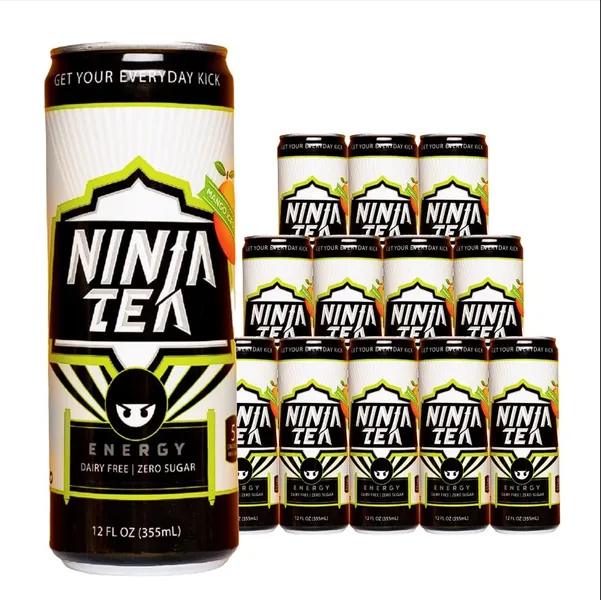 Ninja Tea Energy Drink by Ryan Higa, Mango Green Tea, 12 oz (12 Pack) - Jitter-Free Focus and Performance. No Artificial Colors or Flavors. Sugar-free, Dairy-free, 5 Calories, 120mg of Caffeine, 100mg of L-Theanine - Mango Green Tea