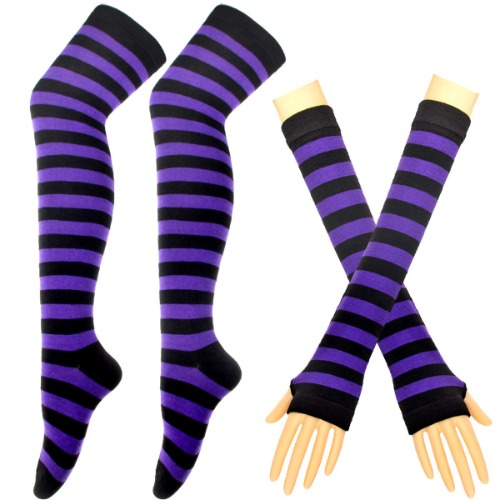 cute purple thigh highs and long fingerles gloves