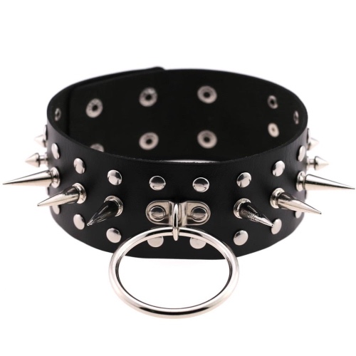 'Spikey' Black Faux Leather Spike choker - Black