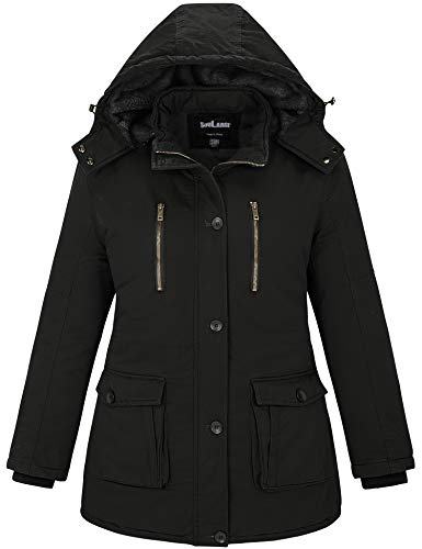 Soularge Women's Winter Plus Size Thickened Cotton Coat with Detachable Hood - 4X - Black