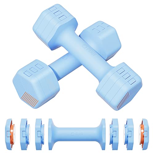 Fiar Adjustable Weight Dumbbells Set - One Pair 4lb 6lb 8lb 10lb (2-5lb Each) Free Weights Dumbbell for Home Gym, Strength Training for Women, Men, Seniors, Teens - 3 Colors - blue