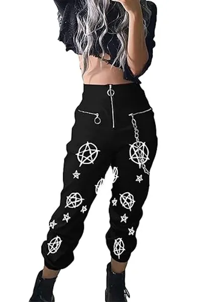 XKBHYD Womens High Waist Jogging Pants with Multi Zipper Lightweight Sweatpants Casual Relaxed Fit Trousers - 3-black - XX-Large