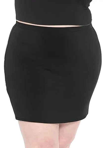 STRETCH IS COMFORT Women's Plus Size Cotton Soft Stretch Fabric Basic Mini Skirt | Small - 5X - Black 4X
