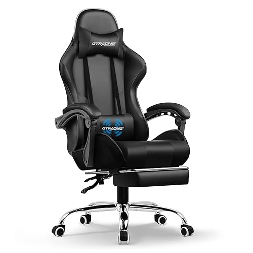 GTRACING Gaming Chair, Computer Chair with Footrest and Lumbar Support, Height Adjustable Gaming Chair with 360°-Swivel Seat and Headrest for Office or Gaming (Black) - Black