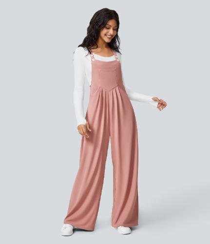 Adjustable Strap Button Multiple Pockets Plicated Waffle Casual Overalls