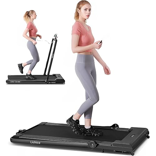 Lichico Walking Pad Under Desk Treadmill，Portable Small Treadmills for Home and Office，Super Quiet Brushless Motorized Walking Jogging Running Machine with Remote Control - Black-1