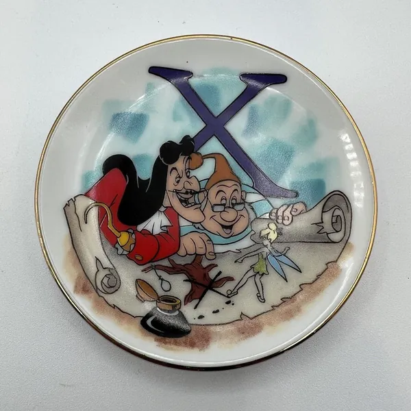 Vtg Disney's Alphabet Disney Letter X Mini Plate Collection 3.25" Japan Peter Pan