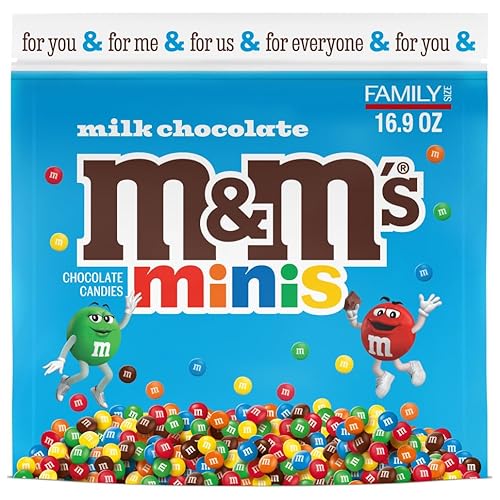M&M'S Minis Milk Chocolate Candy, Family Size, 16.9 oz Resealable Bulk Candy Bag - Chocolate - 16.90 Ounce (Pack of 1)