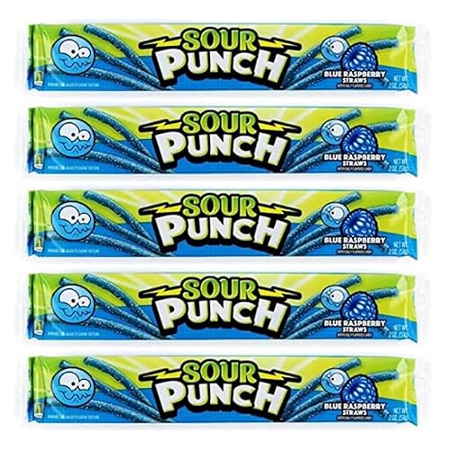 Sour Punch Straws Bundle 5 Items Gift Assortment 2 ounce pack each, 5 packs total (Blue-Raspberry) - Blue-Raspberry