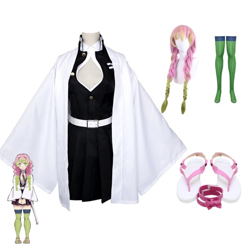 Mitsuri Kanroji Whole Set Costume With Wigs and PU Leather Shoes Cosplay Costume Outfit Set | XL / 38