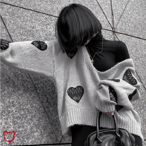 Love-Themed Casual Knit Sweater - XXXL / Dark Gray
