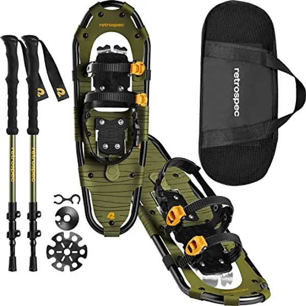 Retrospec Drifter 21/25/30 Inch Snowshoes & Trekking Poles Bundle for Men, Women, and Youth - Durable All Terrain with Adjustable Binding, Carry Bag and Lightweight Aluminum Walking & Hiking Poles