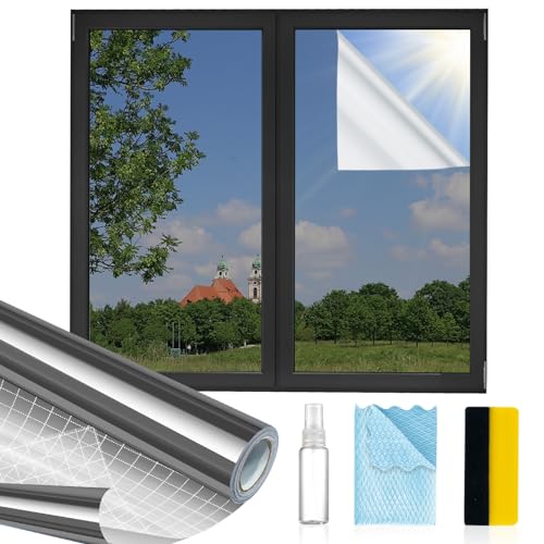 MAGIDEKOR Window Privacy Film One Way,Reflective Mirror Window Film Daytime Privacy, UV Sun Blocking Heat Control Static Cling,Window Tint for Home Office,Black,35.4 Inch X16.4 Feet - Black - 35.4 Inch X 16.4 Feet