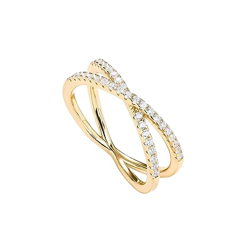 PAVOI 14K Gold Plated X Ring Simulated Diamond CZ Criss Cross Ring for Women - 14K Gold Plated - 10 - Yellow Gold