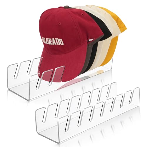 2024 New Hat Stand for Baseball Caps Display and Organizer,No Install Acrylic Hat Holder for 14 Baseball Caps for Bedroom, Closet, Dresser and Wall 2PCS