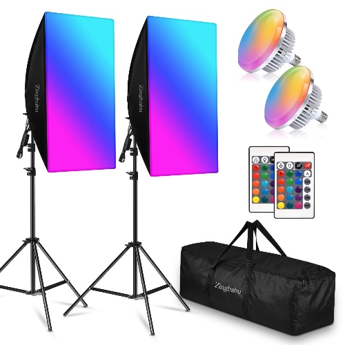 LED Softbox Lighting Kit, Zingbabu 20'' x28'' RGB Softbox Kit with 3200-6000K Led Bulb and Lighting Stand for YouTube Video Photography