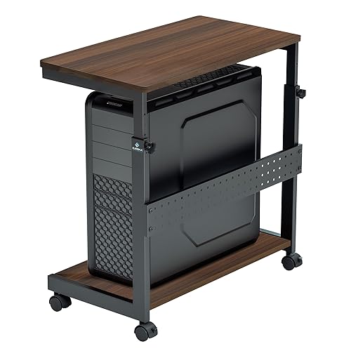 EUREKA ERGONOMIC Computer Tower Stand, Height Adjustable PC Stand ,2-Tier ATX-Case CPU Holder Home Office Gaming Accessories with Rolling Wheels & Mouse Pad, Walnut Wood - Walnut
