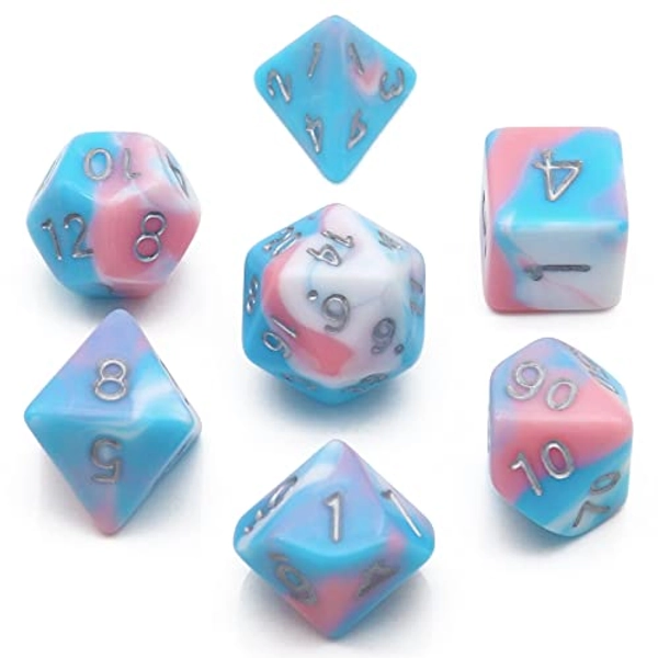 PJOY DND Dice Set 7PCS Blue Pink White D&D Polyhedral Dice with Velvet Dice Bag for Role Playing Dice Games as Dungeons and Dragons (Pastel Paradise) - Pastel Paradise