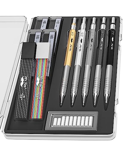 Mr. Pen- Metal Mechanical Pencil Set with Leads and Eraser Refills, 5 Sizes - 0.3, 0.5, 0.7, 0.9 and 2 Millimeters, Sketching/ Drafting Pencil