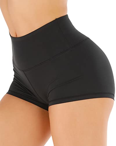 CHRLEISURE High Waisted Spandex Biker Shorts, Workout Booty Soft Yoga Shorts for Women - 3 inch - Small - Black