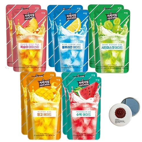 Korean Covenienve Store Drink Pouch Sampler Set - 5 PACK 10 PACK (mango, watermelon, blue lemonade, peach ice tea, shine muscat) + dalgaru yakgwa mirror (ADE 10 PACK)