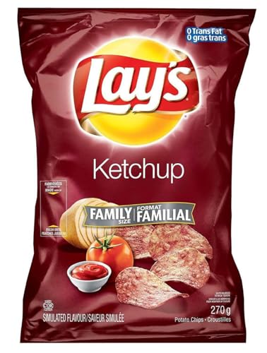 Canadian Lays Ketchup Chips (Imported From Canada) - 1 Family Size Bag - Ketchup - 9.45 Ounce (Pack of 1)