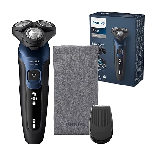 Philips Shaver Series 5000 - Wet & Dry Electric Men's Shaver in Metallic Blue with Precision Trimmer and Soft Pouch Travel Case (Model S5465/18) - Series 5000 Shaver - Metallic Blue
