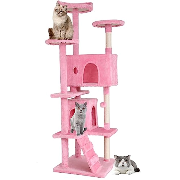 BestPet 70in Cat Tree Tower for Indoor Cats,Multi-Level Cat Furniture Activity Center with Cat Scratching Posts Stand House Cat Condo with Funny Toys for Kittens Pet Play House,Pink