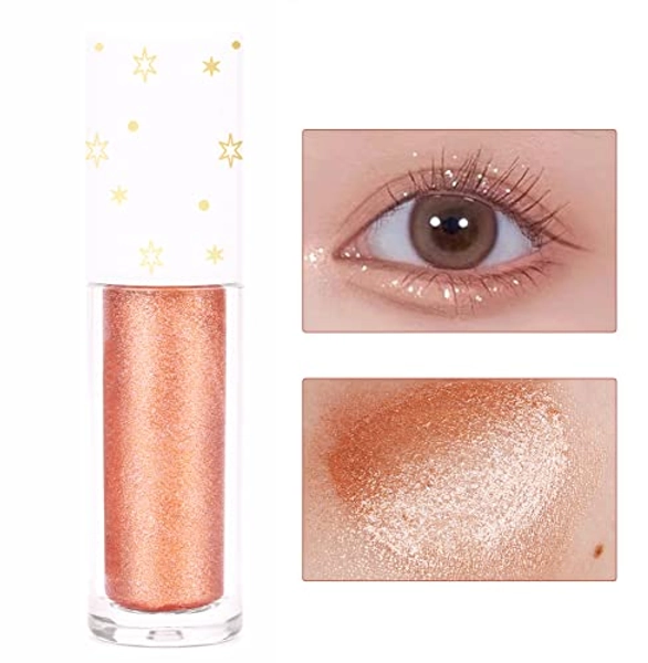 Geeneiya Korean Glitter Liquid Eye Shadow Gold Bling Eyeliner, Pigmented, Long Lasting, Quick Drying, Loose Glitter Glue for Crystals Eye Makeup (Romantic Champagne 02)