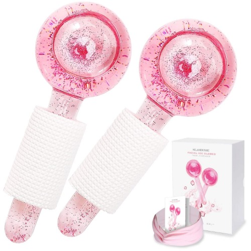 Ice Globes for Facials, Ice Globes, Face Massager, Face Tools, Facial Ice Globes, Cooling Globes, Globes for Face Neck & Eyes, Daily Beauty, Tighten Skin, Anti Ageing, Reduce Puffy and Wrinkle - Pink