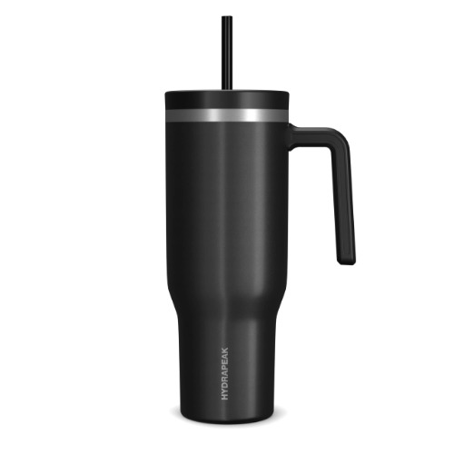 Hydrapeak Voyager 40 oz Tumbler With Handle and Straw Lid | Stainless Steel Insulated Tumblers | Travel Mug for Hot and Cold Beverages, Thermos Travel Coffee Mug (Black) - Black