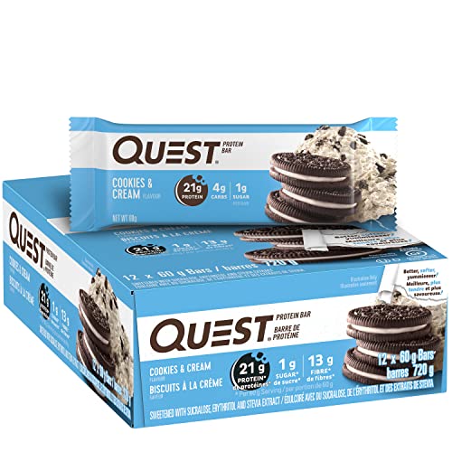 Quest Nutrition Cookies & Cream Protein Bars, High Protein, Low Carb, Gluten Free, Keto Friendly, 12 Count - Cookies And Cream - 12 Count