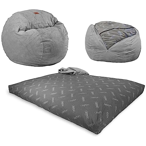 CordaRoy's Chenille Bean Bag Chair, Convertible Chair Folds from Bean Bag to Lounger, As Seen on Shark Tank, Charcoal - Full Size - Full - Charcoal