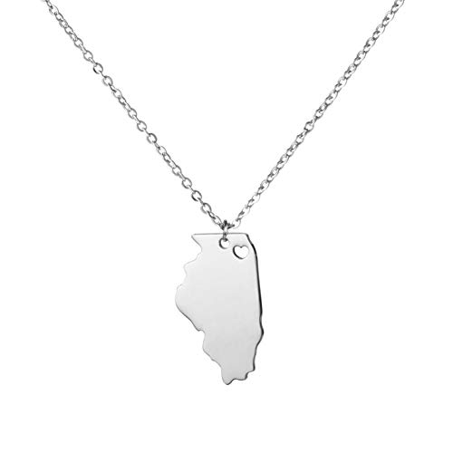 Yiyang State Necklace Pendant Country Map Pendant Charm Jewelry Gift for Women Teens - Illinois