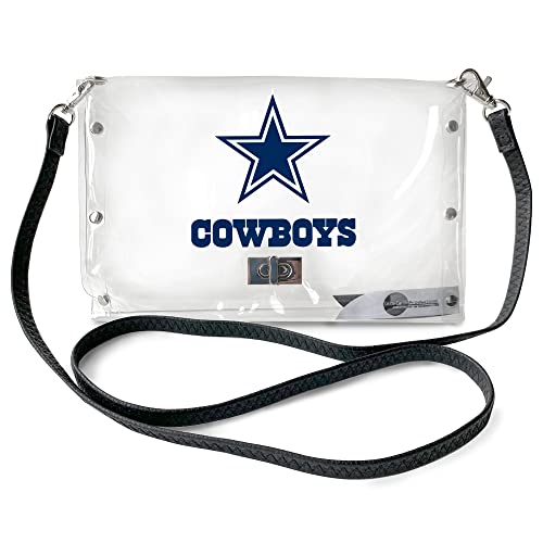 Littlearth Women's Clear Envelope Purse with Black Fashion Strap - Dallas Cowboys - 10" x 6.5" x 0.5" - Clear