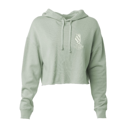 Illinois Roots Crop Hoodie - Sage w/ White Embroidery / M