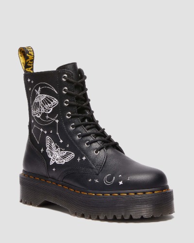 JADON CELESTIAL MOTH EMBROIDERED PLATFORM BOOT in Black | Dr. Martens