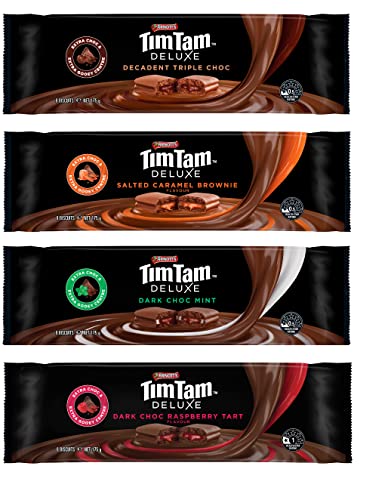 Arnott's Tim Tam - DELUXE - (Decadent Triple Choc, Salted Caramel Brownie, Dark Choc Mint, Dark Choc Raspberry Tart) - 4 pack (1 each) - Made in Australia
