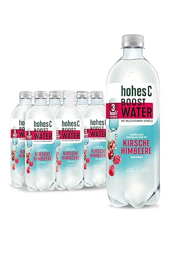 hohes C Boost Water Kirsche Himbeere (6 x 750ml), mit Multivitamin-Komplex, 8 wichtige Vitamine, nur 3kcal/100ml, ohne Zuckerzusatz, ohne Konservierungsstoffe, vegan