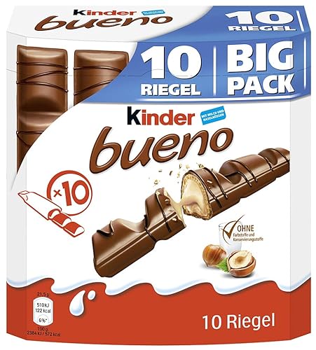 Ferrero kinder bueno Big Pack – Schokoriegel mit Milch-Haselnuss-Creme – 1 Packung mit je 10 Einzelriegeln (10 x 21,5 g) - Klassik - 10 Riegel (1er Pack)