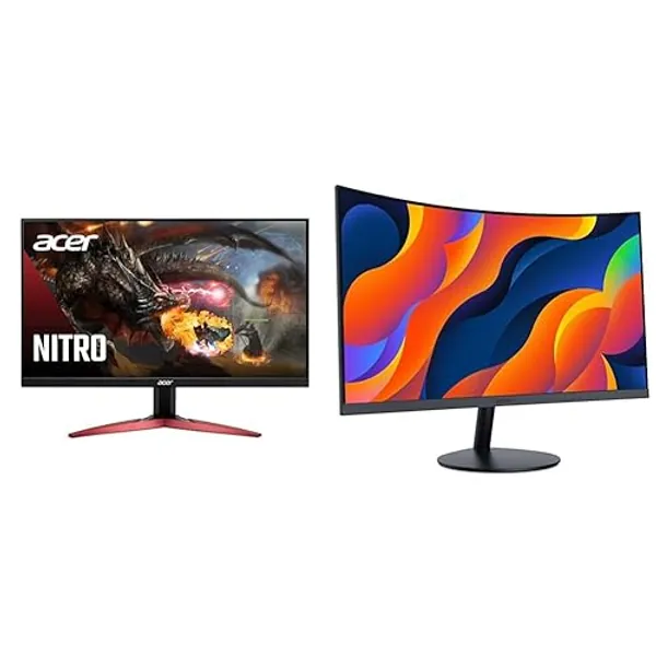 acer Nitro KG241Y Sbiip 23.8” Full HD (1920 x 1080) VA Gaming Monitor & KOORUI 24-Inch Curved Computer Monitor- Full HD 1080P 60Hz Gaming Monitor